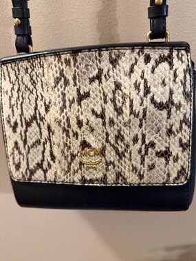 MCM Black and Cream Python-Print Crossbody Bag